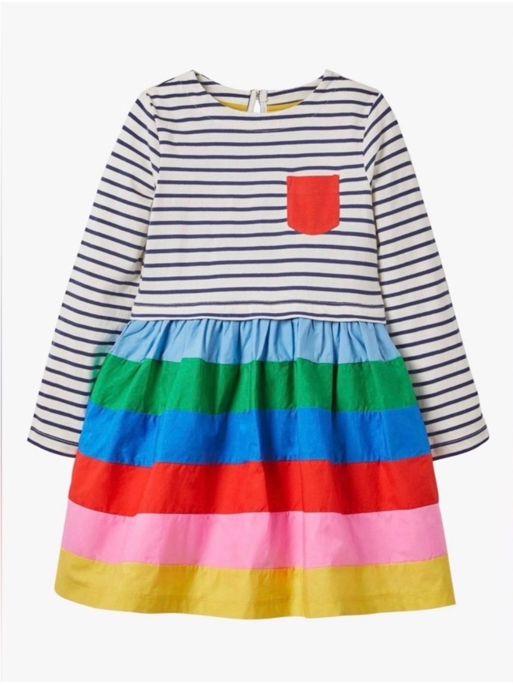 Mini Boden Striped Long-Sleeve Rainbow Band Skirt Dress for Kids